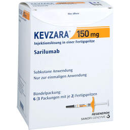 Abbildung: Kevzara 150 mg Injektionslösung in einer Fertigspritze 6 St, Injektionslösung PZN 12727233