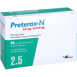 Abbildung: Preterax N 2,5 mg / 0,625 mg Filmtabletten 90 St, Filmtabletten PZN 12729172
