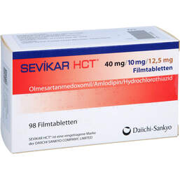 Abbildung: Sevikar HCT 40 mg / 10 mg / 12,5 mg Filmtabletten 98 St, Filmtabletten PZN 12729309