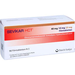 Abbildung: Sevikar HCT 40 mg / 10 mg / 25 mg Filmtabletten 98 St, Filmtabletten PZN 12729338