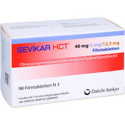 Abbildung: Sevikar HCT 40 mg / 5 mg / 12,5 mg Filmtabletten 98 St, Filmtabletten PZN 12729404