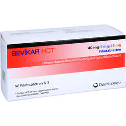 Abbildung: Sevikar HCT 40 mg / 5 mg / 25 mg Filmtabletten 98 St, Filmtabletten PZN 12729433