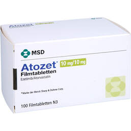Abbildung: Atozet 10 mg / 10 mg Filmtabletten 100 St, Filmtabletten PZN 12733558