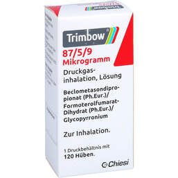 Abbildung: Trimbow 87 / 5 / 9 Mikrogramm 120 Hub Dosieraerosol 1 St, Dosieraerosol PZN 12777343
