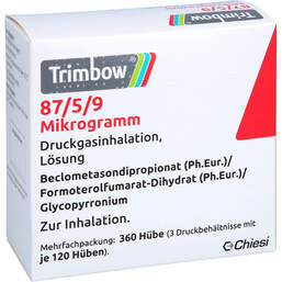 Abbildung: Trimbow 87 / 5 / 9 Mikrogramm 120 Hub Dosieraerosol 3 St, Dosieraerosol PZN 12777395