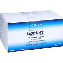 Abbildung: Ganfort 0,3 mg / ml + 5 mg / ml AT in Einzeldosisbeh. 90X0.4 ml, Augentropfen PZN 12801283