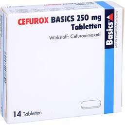 Abbildung: Cefurox Basics 250 mg Tabletten 14 St, Tabletten PZN 12855994