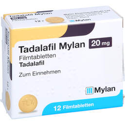 Abbildung: Tadalafil Mylan 20 mg Filmtabletten 12 St, Filmtabletten PZN 12869134
