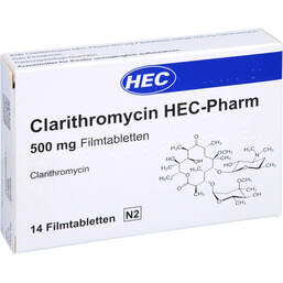 Abbildung: Clarithromycin Hec Pharm 500 mg Filmtabletten 14 St, Filmtabletten PZN 12872774
