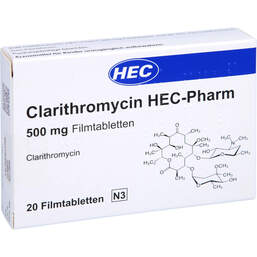 Abbildung: Clarithromycin Hec Pharm 500 mg Filmtabletten 20 St, Filmtabletten PZN 12872780