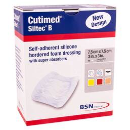Abbildung: Cutimed Siltec B Schaumverband 7,5x7,5 cm mit Haftrand 10 St, Kompressen PZN 12892481