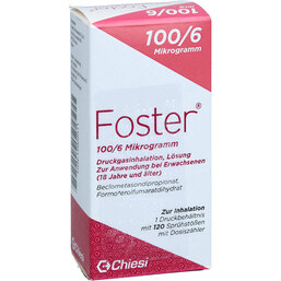 Abbildung: Foster 100 / 6 µg 120 Hub Dosieraerosol 1 St, Dosieraerosol PZN 12902311