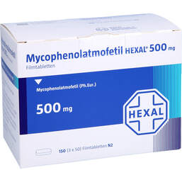Abbildung: Mycophenolatmofetil Hexal 500 mg Filmtabletten 150 St, Filmtabletten PZN 12907685