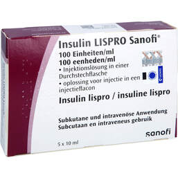 Abbildung: Insulin Lispro Sanofi 100 E / ml Injektionslösung Durchstechflasche 5X10 ml, Injektionslösung PZN 12910635