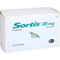 Abbildung: Sortis 20 mg Filmtabletten 100 St, Filmtabletten PZN 12960604