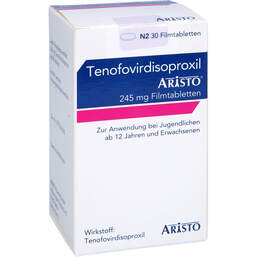 Abbildung: Tenofovirdisoproxil Aristo 245 mg Filmtabletten 30 St, Filmtabletten PZN 13057875