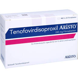 Abbildung: Tenofovirdisoproxil Aristo 245 mg Filmtabletten 90 St, Filmtabletten PZN 13057881