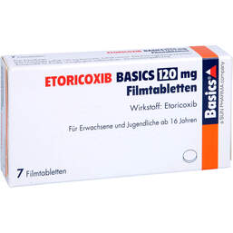 Abbildung: Etoricoxib Basics 120 mg Filmtabletten 7 St, Filmtabletten PZN 13153159