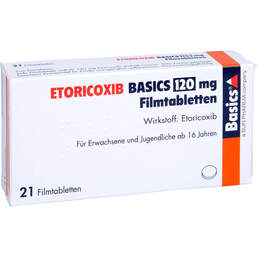Abbildung: Etoricoxib Basics 120 mg Filmtabletten 21 St, Filmtabletten PZN 13153171