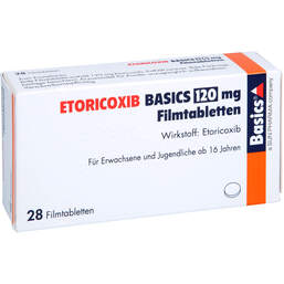Abbildung: Etoricoxib Basics 120 mg Filmtabletten 28 St, Filmtabletten PZN 13153188