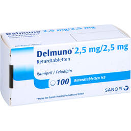 Abbildung: Delmuno 2,5 / 2,5 mg Retardtabletten 100 St, Retard-Tabletten PZN 13153283