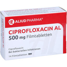 Abbildung: Ciprofloxacin AL 500 mg Filmtabletten 14 St, Filmtabletten PZN 13156471