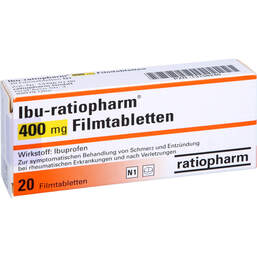 Abbildung: Ibu Ratiopharm 400 mg Filmtabletten 20 St, Filmtabletten PZN 13158240