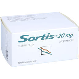 Abbildung: Sortis 20 mg Filmtabletten 100 St, Filmtabletten PZN 13158837