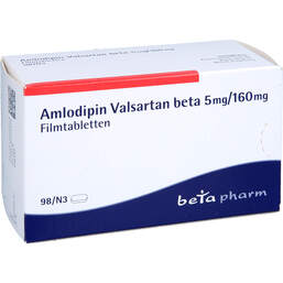Abbildung: Amlodipin Valsartan beta 5 mg / 160 mg Filmtabletten  98 St, Filmtabletten PZN 13162454