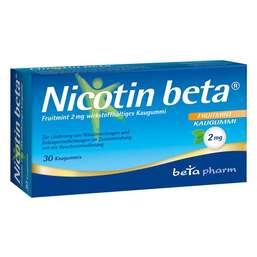 Abbildung: Nicotin beta® Fruitmint 2 mg wirkstoffhaltiges Kaugummi Kaugummi, 30 St PZN 13162537