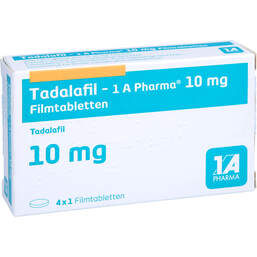 Abbildung: Tadalafil 1A Pharma 10 mg Filmtabletten 4 St, Filmtabletten PZN 13167836
