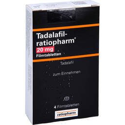 Abbildung: Tadalafil ratiopharm 20 mg Filmtabletten 4 St, Filmtabletten PZN 13168497