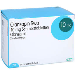 Abbildung: Olanzapin Teva 10 mg Schmelztabletten 70 St, Schmelztabletten PZN 13197352