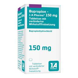 Abbildung: Bupropion-1A Pharma 150 mg Tabletten mit verä.Wst.-Frs. 30 St, Tablette mit veränderter Wirkstofffreisetzung PZN 13197381