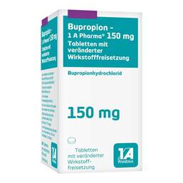 Abbildung: Bupropion-1A Pharma 150 mg Tabletten mit verä.Wst.-Frs. 90 St, Tablette mit veränderter Wirkstofffreisetzung PZN 13197398
