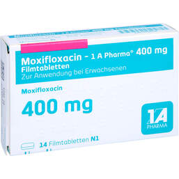 Abbildung: Moxifloxacin 1A Pharma 400 mg Filmtabletten 14 St, Filmtabletten PZN 13198334