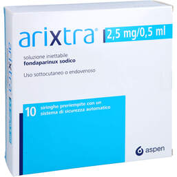 Abbildung: Arixtra 2,5 mg / 0,5 ml Injektionslösung in einer Fertigspritze 10X0.5 ml, Injektionslösung PZN 13229425