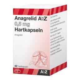 Abbildung: Anagrelid AbZ 0,5 mg Hartkapseln 42 St, Hartkapseln PZN 13231764