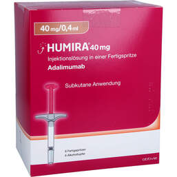 Abbildung: Humira 40 mg / 0,4 ml Injektionslösung in Fertigspritze  6 St, Injektionslösung PZN 13248032