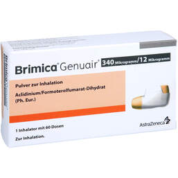 Abbildung: Brimica Genuair 340 µg / 12 µg Pulver zur Inhalation 60ED 1 St, Inhalationspulver PZN 13330271