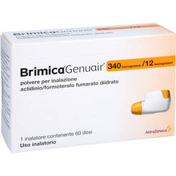 Abbildung: Brimica Genuair 340 µg / 12 µg Pulver zur Inhalation 60ED 1 St, Inhalationspulver PZN 13333631