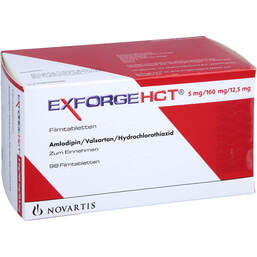 Abbildung: Exforge HCT 5 mg / 160 mg / 12,5 mg Filmtabletten 98 St, Filmtabletten PZN 13333832