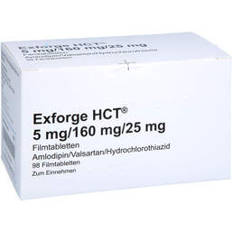 Abbildung: Exforge HCT 5 mg / 160 mg / 25 mg Filmtabletten 98 St, Filmtabletten PZN 13333849