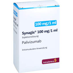 Abbildung: Synagis 100 mg Injektionslösung 100 mg / ml Durchstechflasche  1X1.0 ml, Injektionslösung PZN 13333996