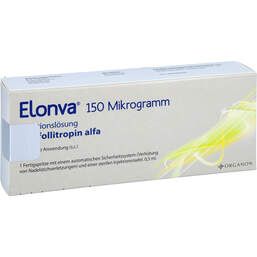 Abbildung: Elonva 150 Mikrogramm Injektionslösung in einer Fertigspritze 0.5 ml, Injektionslösung PZN 13345947
