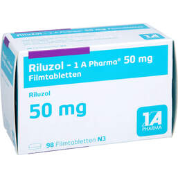 Abbildung: Riluzol 1A Pharma 50 mg Filmtabletten 98 St, Filmtabletten PZN 13346579