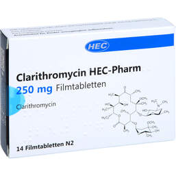 Abbildung: Clarithromycin Hec Pharm 250 mg Filmtabletten 14 St, Filmtabletten PZN 13346740