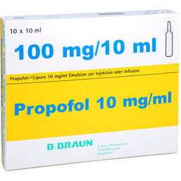 Abbildung: Propofol Lipuro 1% 10mg / ml Emu.z.Injektion und Infusion Gl.Ampulle 10X10 ml, Ampullen PZN 13348874
