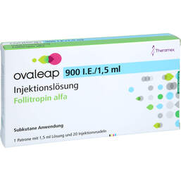 Abbildung: Ovaleap 900 I.E. / 1,5 ml Zyl.Ampulle + 20 Pen Injektion Nad. 1 St, Injektionslösung PZN 13351936