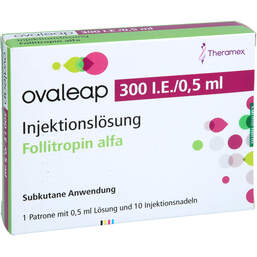 Abbildung: Ovaleap 300 I.E. / 0,5 ml Zyl.Ampulle + 10 Pen Injektion Nad. 1 St, Injektionslösung PZN 13351959
